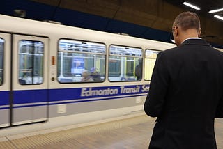 Mayor Sohi waiting for the LRT in Edmonton