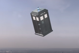 The Tardis from Doctor who, flying