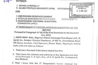 Wonne Afronelly Commends Election Petition Tribunal for Proceeding with Suit Hearing, Raises…