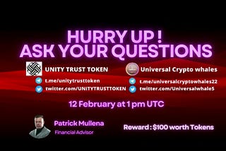 Recap AMA of Universal Crypto Whales & UNITY TRUST TOKEN
Tanveer Shahzad:
Welcome Mr.