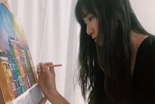 Artist Celine Chia in her art studio, ccmonstersart