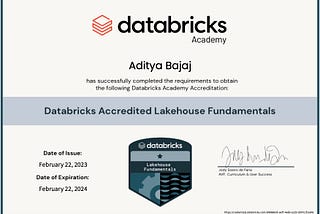 Databricks Academy — Lakehouse Fundamentals — Certificate