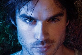 Close up of Damon Salvatore smoldering at the camera