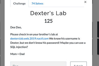 Dexter’s Lab {NACTF 2019} SQL Injection