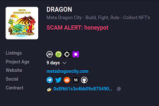 Meta Dragon City: another honeypot and variable tax function on CoinMarketCap / CoinGecko