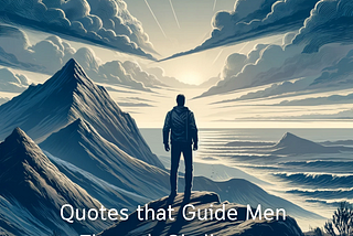 An evocative cover image for a blog post, depicting a lone male figure viewed from the back as he stands on a rugged landscape with a mountain or tumultuous sea in the background. The color palette features deep blues, greys, and earth tones, conveying strength and calm. Subtle elements like faint trails and light beams piercing through clouds add to the theme of overcoming challenges.