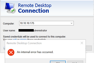 An internal error has occurred Remote Desktop