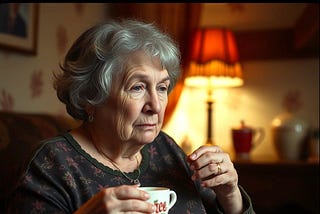 An old lady drinking tea