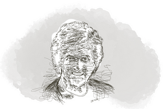 A black and white scribble drawing of my grandmother, Alice Daisy Tuck Pillow