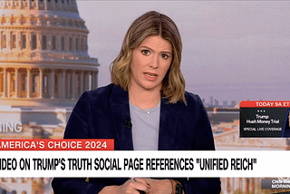 Chyron says: Video on Trump’s Truth Social page references ‘unified Reich’. Kasie Hunt tilts her head and looks skeptical.
