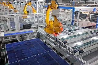 Industrial robots produce photovoltaic modules in Zaozhuang Economic Development Zone, Shandong Province, China, April 16, 2025. Photo by CFoto/Sipa USA via Reuters Connect