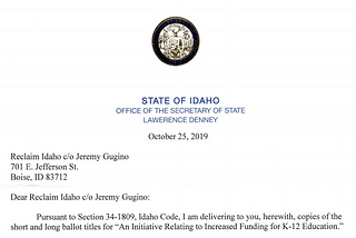 “Invest in Idaho” Ballot Initiative Certified by Secretary of State