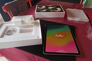 Unpacking my new iPad Air at my father’s home in Salamis Isle. That’s the isle around which the famous naval battle between the Greeks and the invading Persians took place, in 480 BC. When a far smaller Greek navy dominated the superior Persian navy with smart tactics and strategy.