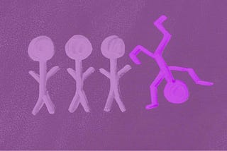 Four stick figures with one doing a handstand