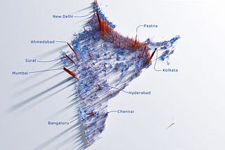 3D Population density map of India