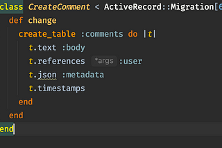 A screenshot showing that RubyMine highlights the json datatype because it doesn’t recognise it.