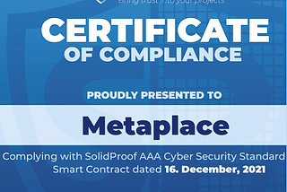 Metaplace.finance $MPC token excellently passed SolidProof Smart Contract audit.