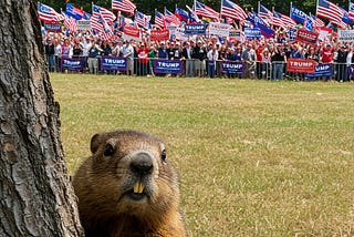 Image of the author as a groundhog emerging from his den to learn that the election wasn’t just a nightmare.