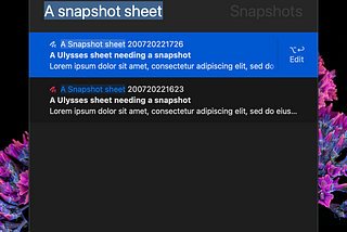 Searching the Snapshot Group for named versions in Ulysses