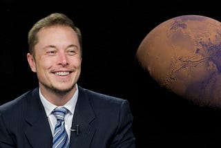 Elon Musk in a suit in front of the moon