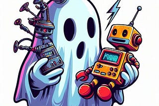 An illustration of a ghost testing a robot.