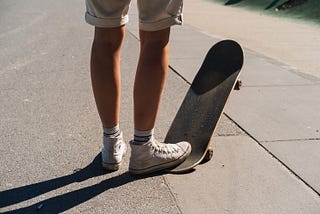 Skateboarder about to start skating