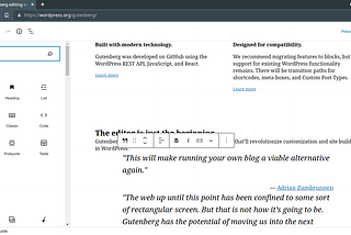 Gutenberg editor interface.