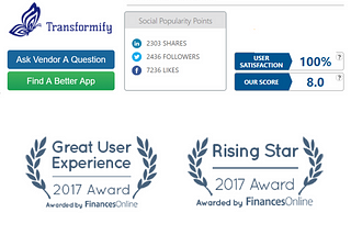 Transformify gets two freelance platform awards from FinancesOnline