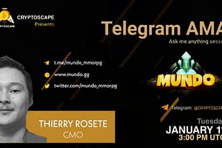 AMA RECAP : CRYPTOSCAPE x MUNDO
Venue : Crypto Scape 
Date : 11 JAN 2022
Time : 03:00 PM UTC.