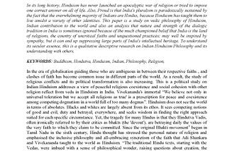 INDIAN HINDUISM: A STUDY ON ITS PHILOSOPHY AND PERSPECTIVE OF OTHER RELIGIONS
