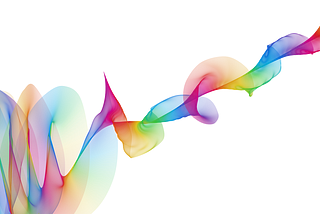 Rainbow colored ribbon twisting & swirling into air . . . AI illustration