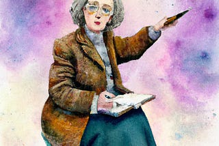 Old writer with her pen in hand