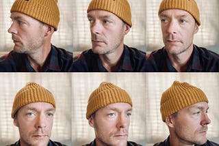 Six small pictures of the author’s face looking from left to right, representing the profiled individual.