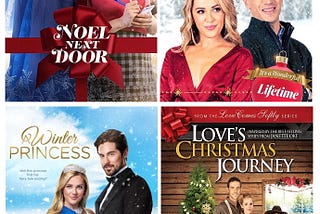 Picture with 4 Hallmark and Lifetime Christmas Movies featuring Natalie Hall: Noel Next Door (2022), A Very Charming Christmas Town (2020), A Winter Princess (2019), Love’s Christmas Journey (2011).