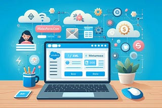 Cover image of a laptop on a desk with some clouds and some cogs