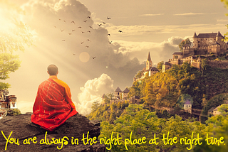Buddhist monk sunbathing in the sun and the view of his village.