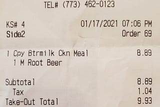 A receipt of the McDonald’s order placed that night for a chicken sandwich meal and a root beer