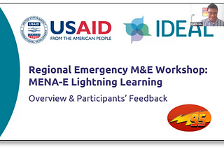Screenshot of Regional Emergency M&E Workshop lightening learning cover slide.
