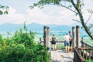 After biking up Mt. Takayama during a visit to Hitoyoshi-kuma, my group paused to eat some lunch before continuing on to the next part of the course as part of an e-bike tour. Like with Maruoka Park, this spot gives a commanding vantage point and affords epic vistas of the landscape below, making it an ideal rest stop to take a break.