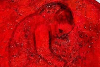 A person being bombarded, sheltering in a red ball of anger.