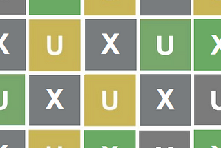 Letters U and X on a colorful grid that resembles the Wordle interface