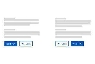 Side by side image of a template form showing a skelton-design with to call to action buttons at the bottom with next and back placed differently on each of the two examples.