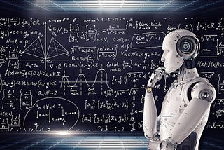 A humanoid robot pondering a wall of unrelated mathematical notes. It is the sort of generic yet somehow cool tech image you find when you search for Creative Commons licensed images of “artificial intelligence.”