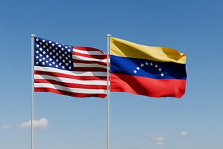 United States and Venezuela flags flying