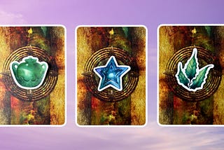 Three oracle pick a card piles: pile 1 — urn, pile 2 — star, and pile 3 — plant