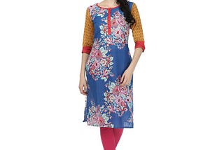 Desi Chhokri Blue & Red Round Neck Cotton Kurti