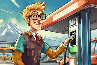 Male clerk refueling at a gas station