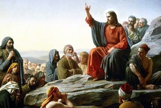 A picture of Jesus giving the Sermon on the Mount