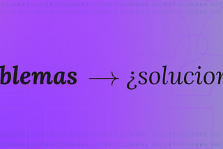 Composición abstracta con la palabra “problemas” y una flecha que indica “¿soluciones?”