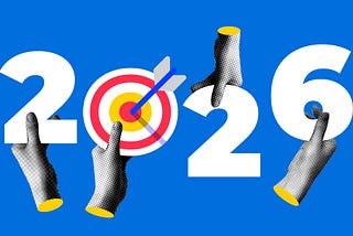 Halftone hands holding 2026 number.